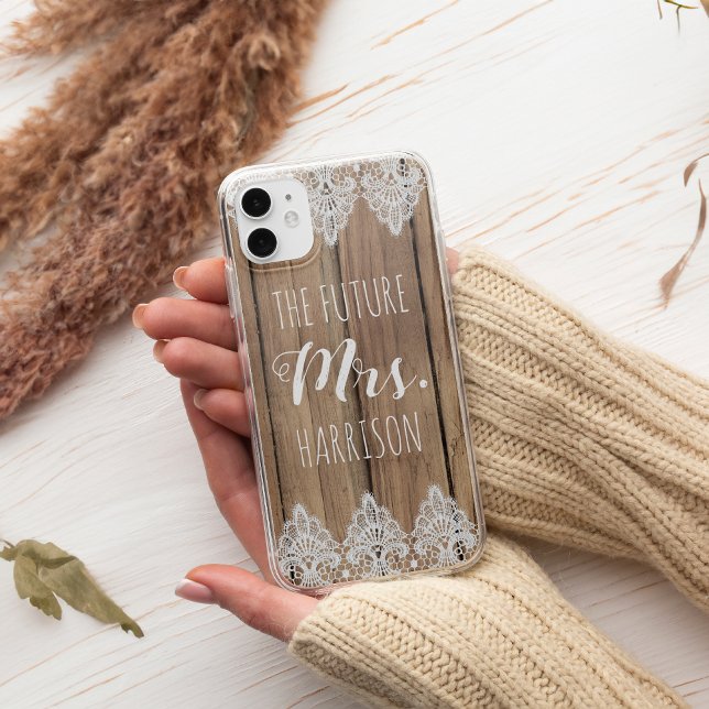 Capa Para iPhone 11 Pro Max Futuro Sra. Noivado Celeiro Madeira e Renda (Criador carregado)