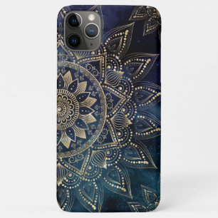 Capa Para iPhone 11 Pro Max Galáxia Azul Elegante Dourada Mandala