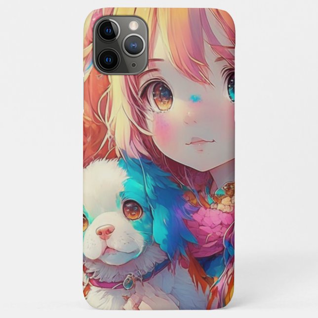 Capa Para iPhone 11 Pro Max Garota Anime com Cãozinho (Verso)