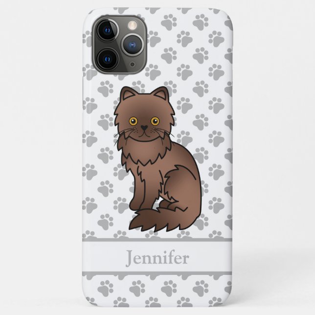 Capa Para iPhone 11 Pro Max Gato de desenho animado fofo persa de chocolate &  (Verso)