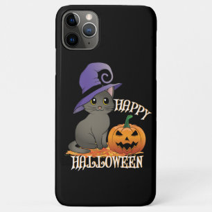 Capa Para iPhone 11 Pro Max Gato de Halloween com Pumpkin