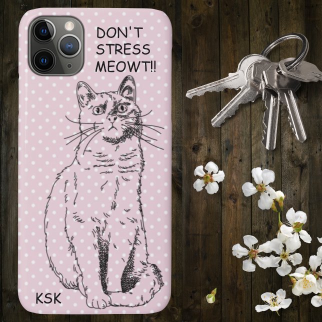 Capa Para iPhone 11 Pro Max Gato do País Não Estresse Bolinhas Rosa MEOWT (Criador carregado)