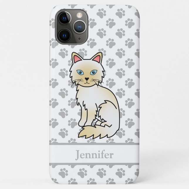 Capa Para iPhone 11 Pro Max Gato Fofo Birman / Ragdoll Cream Point & Nome (Verso)