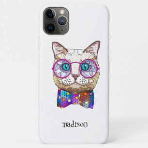 Capa Para iPhone 11 Pro Max Gato Hipster Colorido, Personalizado