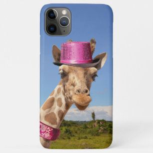 Capa Para iPhone 11 Pro Max Girafa de chapéu cor-de-rosa brilhante