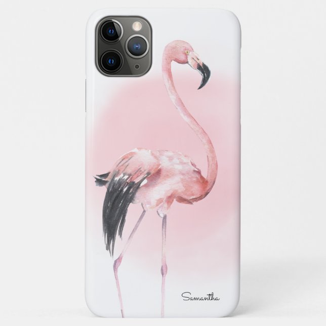 Capa Para iPhone 11 Pro Max Girly Tropical Flamingo, com nome (Verso)