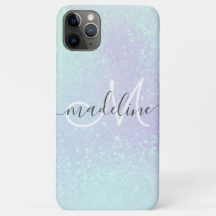 Capa Para iPhone 11 Pro Max Glitter Holográfico De Pastel Iridescente Monogram