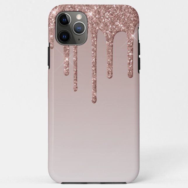 Capa Para iPhone 11 Pro Max Glitter líquido de rosa Dourado (Verso)