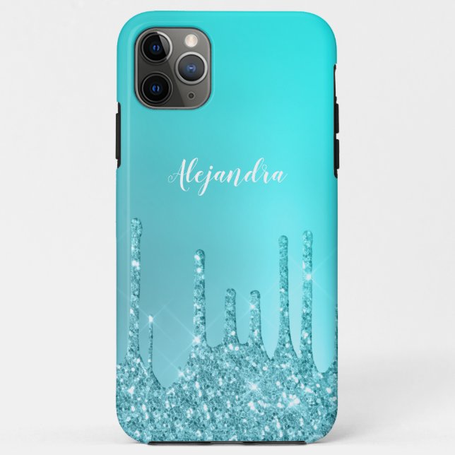 Capa Para iPhone 11 Pro Max Grelha azul esbelta e glitter (Verso)