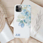 Capa Para iPhone 11 Pro Max Hidrocoloração Azul Hipodrangea Monograma<br><div class="desc">Uma bela design de hidrocoloria azul faz estas capas de telefone botânicas na moda e chic. Adicione seu próprio monograma usando o recurso de personalização.</div>