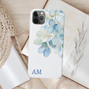 Capa Para iPhone 11 Pro Max Hidrocoloração Azul Hipodrangea Monograma