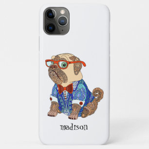 Capa Para iPhone 11 Pro Max Hipster Colorido Pug Dog, Personalizado