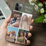 Capa Para iPhone 11 Pro Max Hola! Verde de Colagem de Fotografias Personalizad<br><div class="desc">Crie sua própria Capa de telefone personalizada de fotos para iphone 11 pro max e muitos outros modelos. O design apresenta uma colagem de fotos em estilo grelha com 4 das suas fotos favoritas, o seu nome e a palavra!! em texto de máquina de escrever. O modelo de foto está...</div>