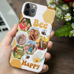 Capa Para iPhone 11 Pro Max Honeycomb 6 Photo Collage Bee Happy<br><div class="desc">Tome a capa de telefone personalizada de fotos. Design divertida e feliz com colagem de fotos de mel e "Bee Happy" em letras retrógradas. O modelo de foto é configurado para que você adicione 6 de suas fotos favoritas que serão exibidas automaticamente nas formas hexágonas. A design está completa com...</div>