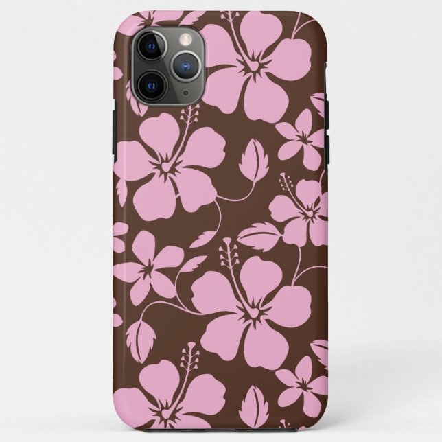 CAPA PARA iPhone 11 PRO MAX HULA HAVAIANA (HIBÍSCUS) MARROM/ROSA (Verso)