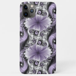 Capa Para iPhone 11 Pro Max Ilusão Lilás Arte Floral Abstrata Fantasia Fractal
