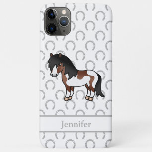Capa Para iPhone 11 Pro Max Ilustração de Cartoon Brown Pinto Shetland Pony