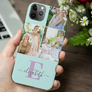 Capa Para iPhone 11 Pro Max Imagem Elegante Monograma 3 Foto Mint e Lilac