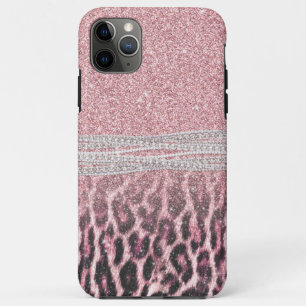 Capa Para iPhone 11 Pro Max Imagem Luminosa Cinzenta Cor-de-Rosa com Leopardo