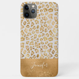 Capa Para iPhone 11 Pro Max Impressão do Leopardo Branca de Luxo Dourado