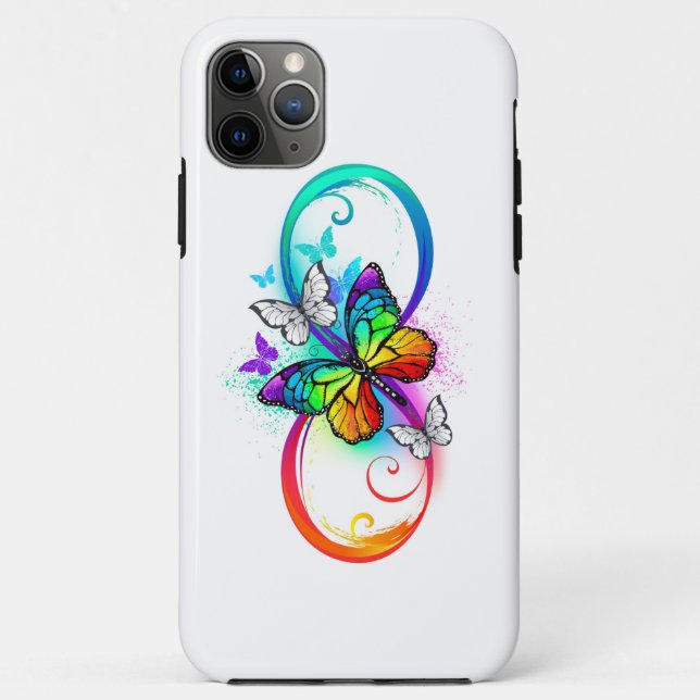 Capa Para iPhone 11 Pro Max Infinidade brilhante com borboleta arco-íris (Verso)