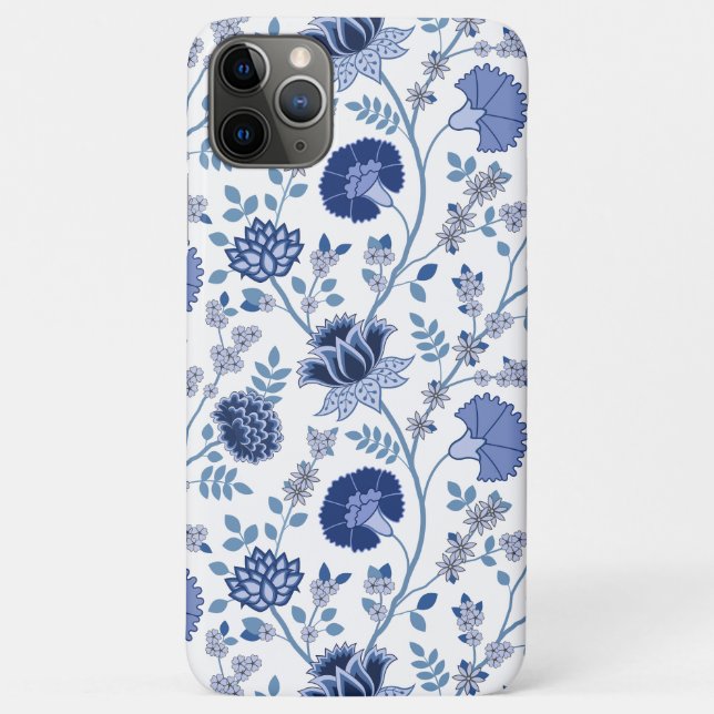 Capa Para iPhone 11 Pro Max Jacobean Floral Big Pattern Blues em Branco (Verso)