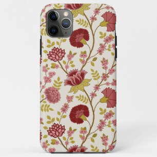 Capa Para iPhone 11 Pro Max Jacobean Floral Big Pattern Reds Pinks Dourado Cre