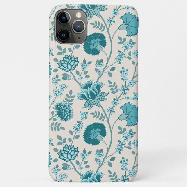 Capa Para iPhone 11 Pro Max Jacobean Floral Big Pattern Teals em Creme (Verso)