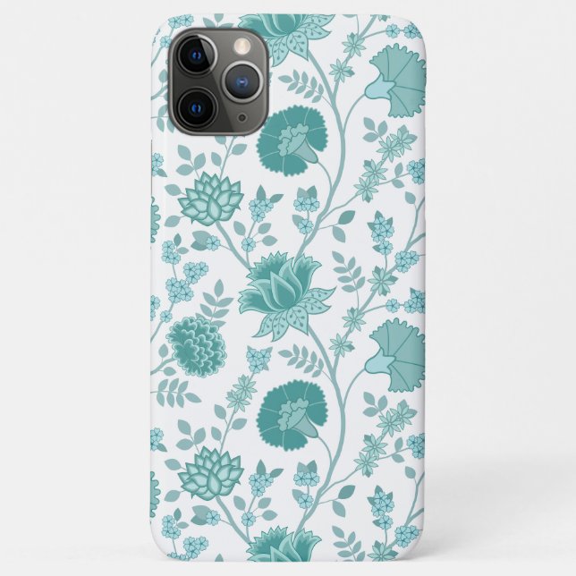 Capa Para iPhone 11 Pro Max Jacobean Floral Big Pattern Teals on White (Verso)