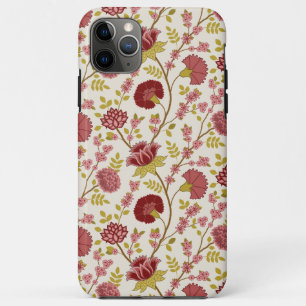 Capa Para iPhone 11 Pro Max Jacobean Floral Reds Pinks Dourado Cream