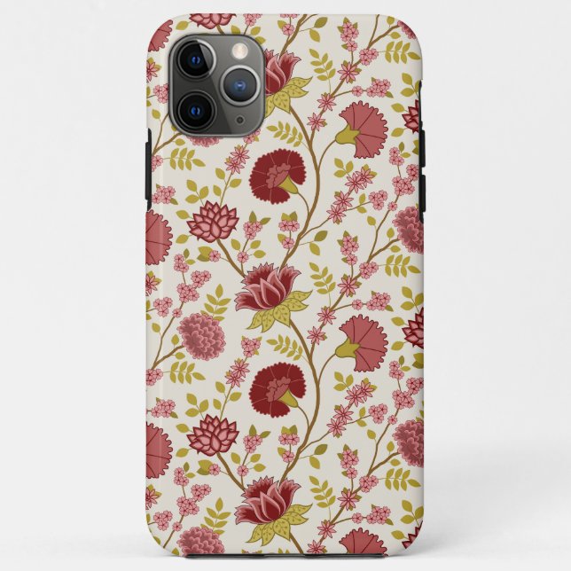 Capa Para iPhone 11 Pro Max Jacobean Floral Reds Pinks Dourado Cream (Verso)