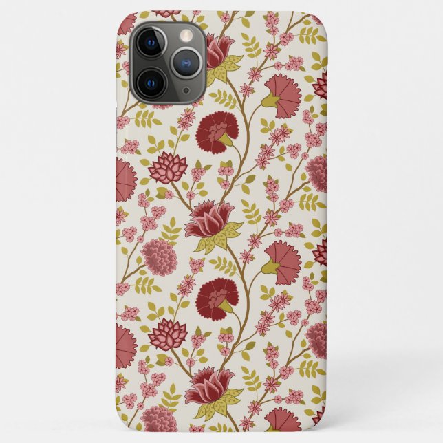 Capa Para iPhone 11 Pro Max Jacobean Floral Reds Pinks Dourado Cream (Verso)
