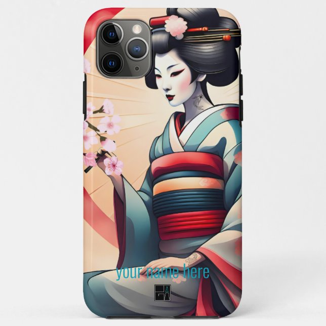 CAPA PARA iPhone 11 PRO MAX JAPONÊS GEISHA BEAUTY CHERRY BLOSSOMS (Verso)