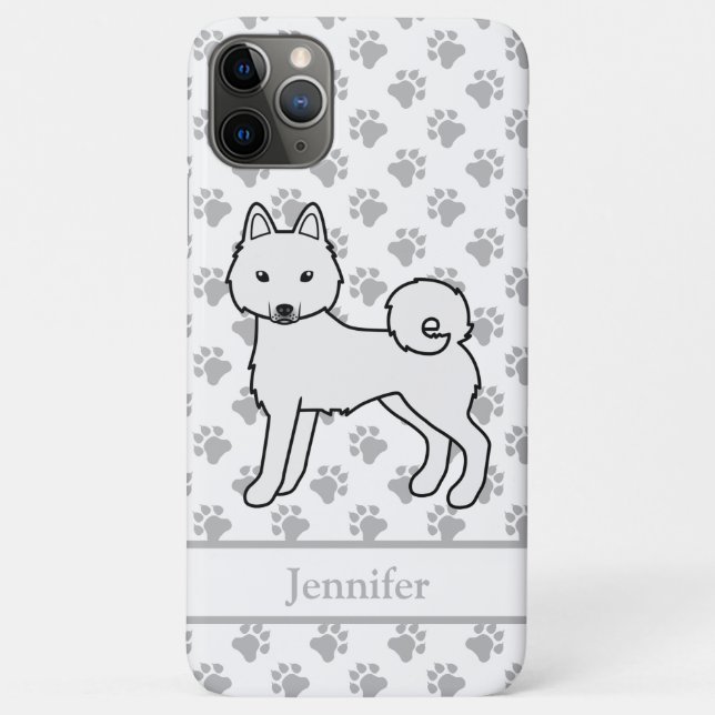 Capa Para iPhone 11 Pro Max Klee Kai Alaskano Branco Cachorro Fofo & Nome (Verso)
