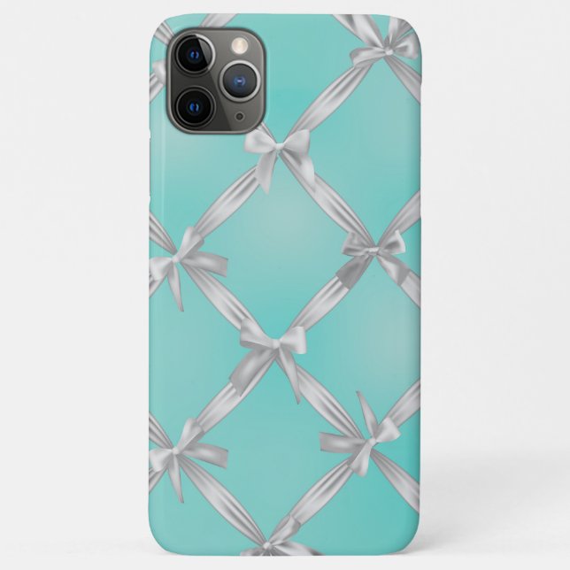 Capa Para iPhone 11 Pro Max Laços Brancos Azul Ovo de Robin Turquesa (Verso)