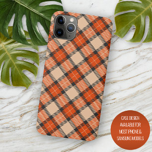 Capa Para iPhone 11 Pro Max Laranja Marrom de Abóbora de Outono Padrão Xadrez