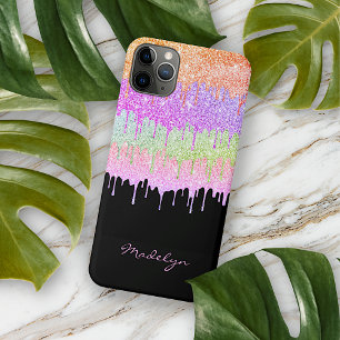 Capa Para iPhone 11 Pro Max Laranja Rosa Hortelã Verde Lima Padrão de Gotejame
