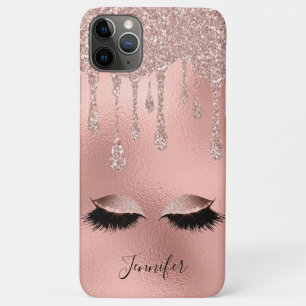 Capa Para iPhone 11 Pro Max Lashes Dourados cor-de-rosa brilhante Shimmer