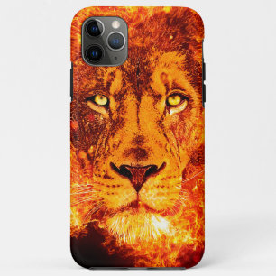 Capa Para iPhone 11 Pro Max Leão Vermelho Preto Laranja Face Flamejante