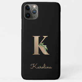 Capa Para iPhone 11 Pro Max Letra Dourada Monograma Botânica Elegante K