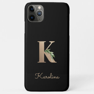 Capa Para iPhone 11 Pro Max Letra Dourada Monograma Botânica Elegante K
