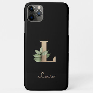 Capa Para iPhone 11 Pro Max Letra Dourada Monograma Botânica Elegante L
