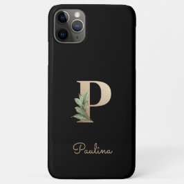 Capa Para iPhone 11 Pro Max Letra Dourada Monograma Botânica Elegante P