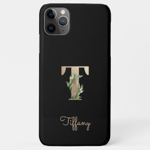Capa Para iPhone 11 Pro Max Letra Dourada Monograma Botânica Elegante T