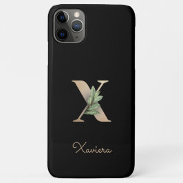 Capa Para iPhone 11 Pro Max Letra Dourada Monograma Botânica Elegante X