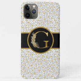 Capa Para iPhone 11 Pro Max Letra Elegante Preta e Monograma Dourada "G"
