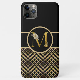 Capa Para iPhone 11 Pro Max Letra Elegante Preta e Monograma Dourada "M"