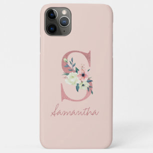 Capa Para iPhone 11 Pro Max Letra Minúscula Rosa Monograma Flor Letra S Rosa c