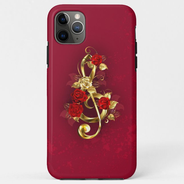 Capa Para iPhone 11 Pro Max Limpeza de ouro com Flores Rosa (Verso)