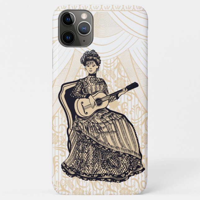 Capa Para iPhone 11 Pro Max Linda senhora com violão (Verso)